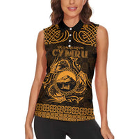 Personalized Caernarfonshire Sir Gaernarfon Women Sleeveless Polo Shirt Gold Castle Tower Celtic-inspired - Wonder Print Shop