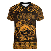 Personalized Caernarfonshire Sir Gaernarfon Women V-Neck T-Shirt Gold Castle Tower Celtic-inspired - Wonder Print Shop