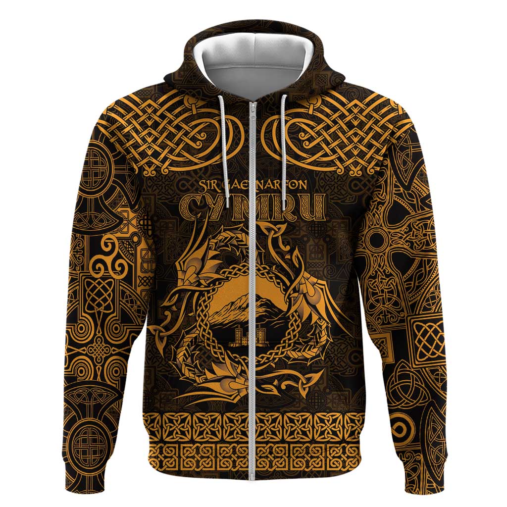 Personalized Caernarfonshire Sir Gaernarfon Zip Hoodie Gold Castle Tower Celtic-inspired - Wonder Print Shop