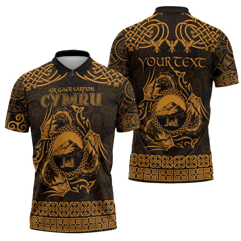 Personalized Caernarfonshire Sir Gaernarfon Zipper Polo Shirt Gold Castle Tower Celtic-inspired - Wonder Print Shop