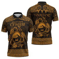 Personalized Caernarfonshire Sir Gaernarfon Zipper Polo Shirt Gold Castle Tower Celtic-inspired - Wonder Print Shop