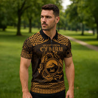 Personalized Caernarfonshire Sir Gaernarfon Zipper Polo Shirt Gold Castle Tower Celtic-inspired - Wonder Print Shop