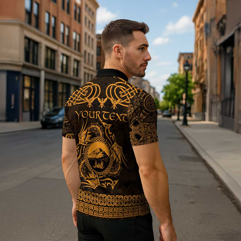 Personalized Caernarfonshire Sir Gaernarfon Zipper Polo Shirt Gold Castle Tower Celtic-inspired - Wonder Print Shop