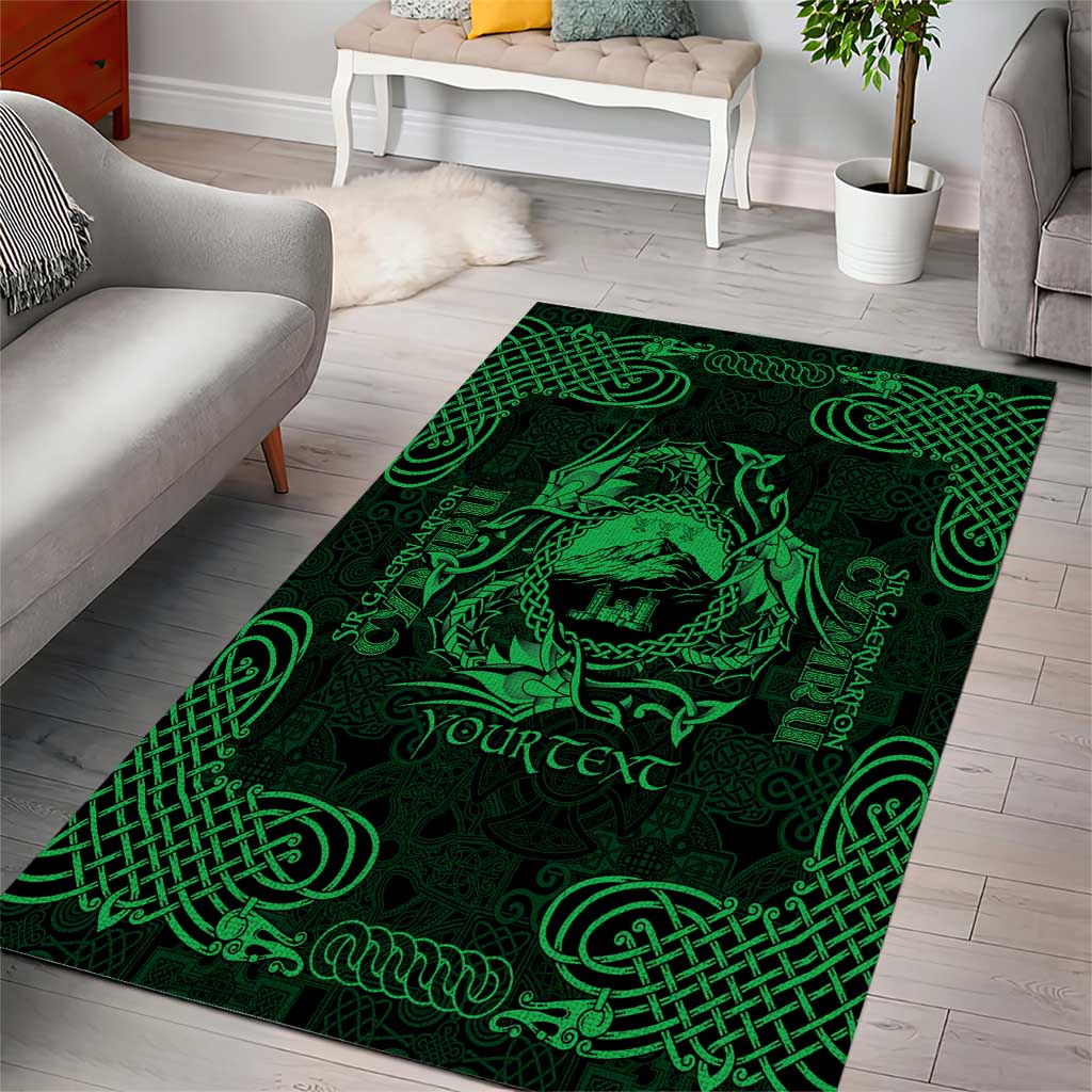 Personalized Caernarfonshire Sir Gaernarfon Area Rug Green Castle Tower Celtic-inspired - Wonder Print Shop