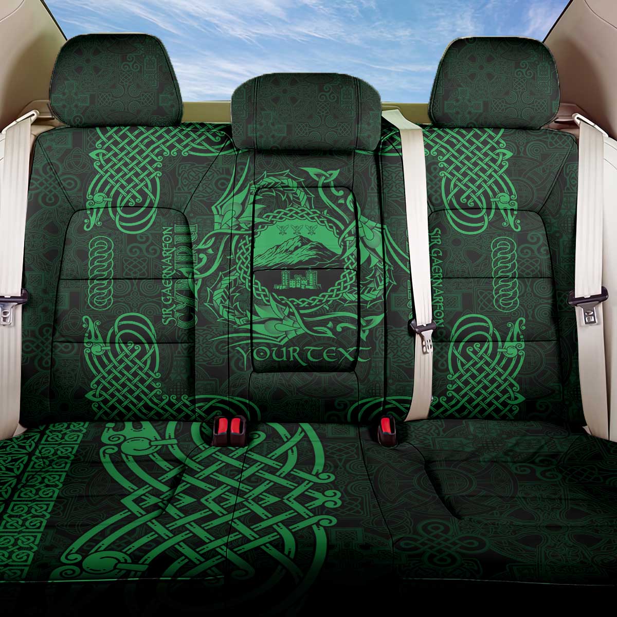 Personalized Caernarfonshire Sir Gaernarfon Back Car Seat Cover Green Castle Tower Celtic-inspired - Wonder Print Shop