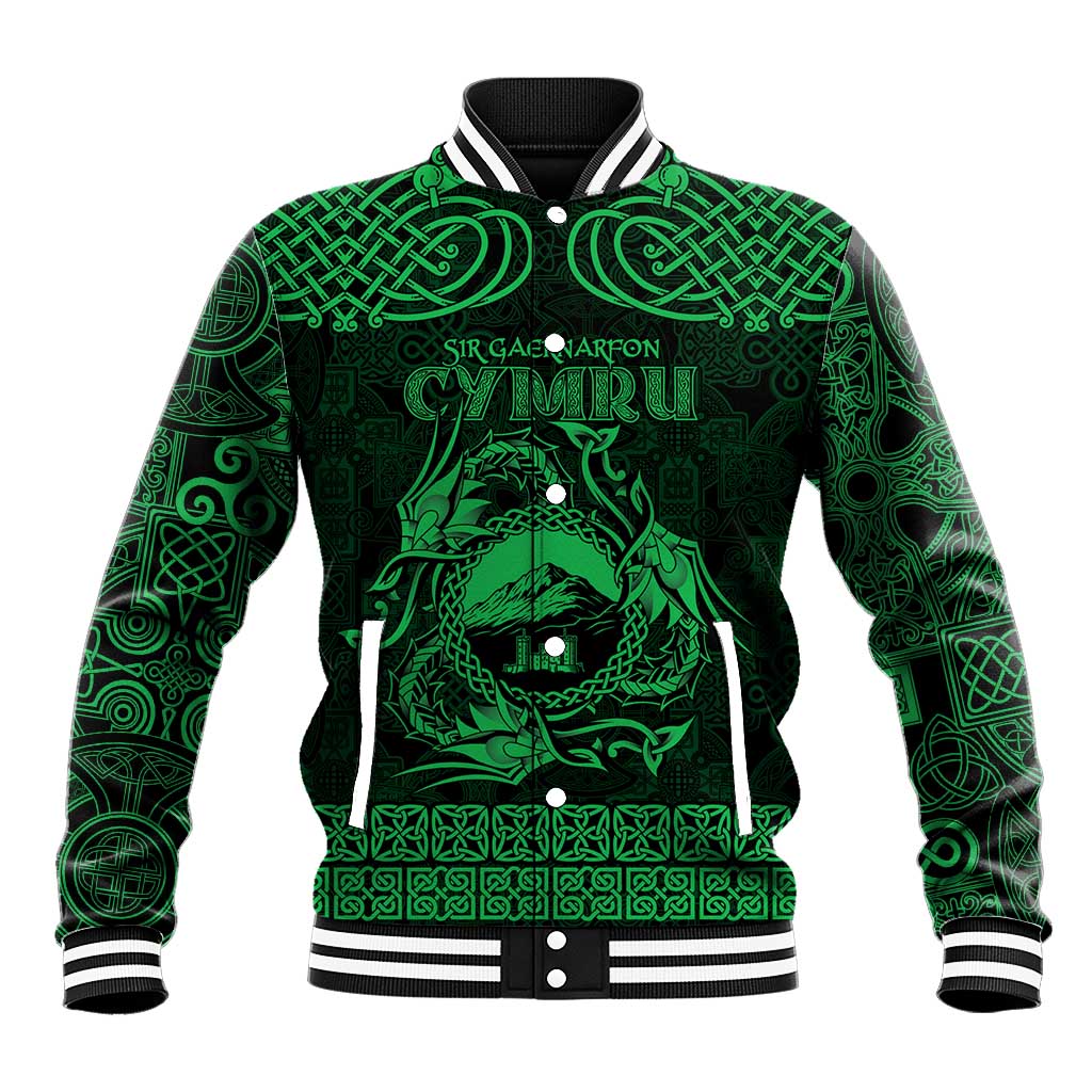 Personalized Caernarfonshire Sir Gaernarfon Baseball Jacket Green Castle Tower Celtic-inspired - Wonder Print Shop
