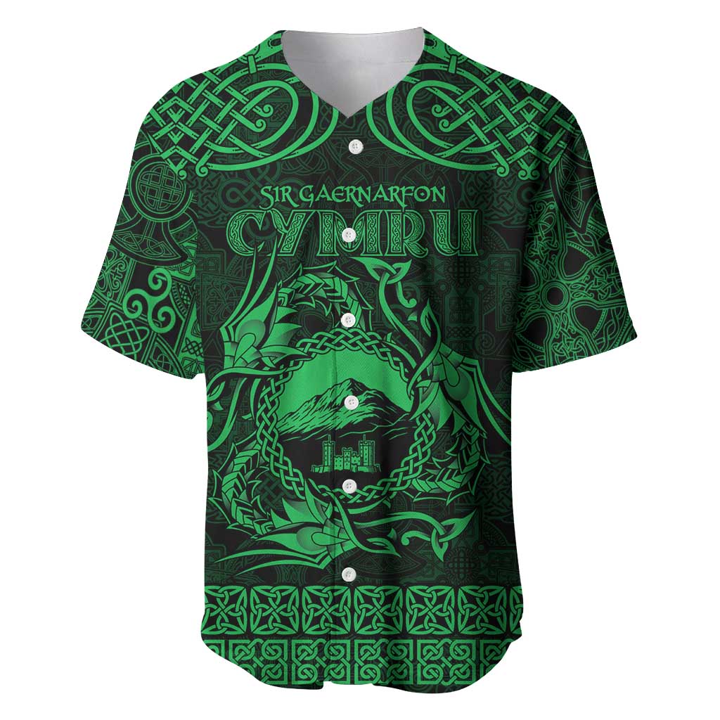 Personalized Caernarfonshire Sir Gaernarfon Baseball Jersey Green Castle Tower Celtic-inspired - Wonder Print Shop