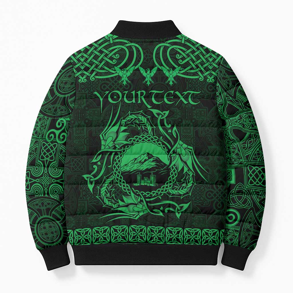 Personalized Caernarfonshire Sir Gaernarfon Bomber Puffer Jacket Green Castle Tower Celtic-inspired - Wonder Print Shop