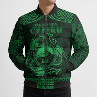 Personalized Caernarfonshire Sir Gaernarfon Bomber Puffer Jacket Green Castle Tower Celtic-inspired - Wonder Print Shop