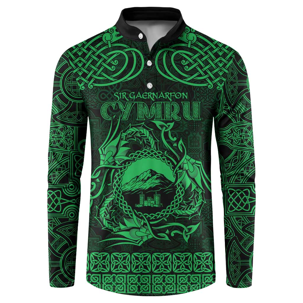 Personalized Caernarfonshire Sir Gaernarfon Button Sweatshirt Green Castle Tower Celtic-inspired - Wonder Print Shop