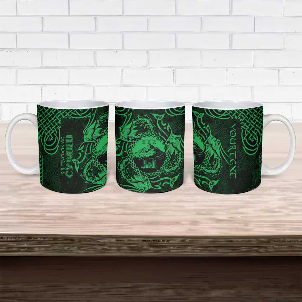 Personalized Caernarfonshire Sir Gaernarfon Ceramic Mug Green Castle Tower Celtic-inspired - Wonder Print Shop