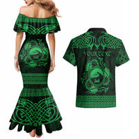 Personalized Caernarfonshire Sir Gaernarfon Couples Matching Mermaid Dress and Hawaiian Shirt Green Castle Tower Celtic-inspired - Wonder Print Shop