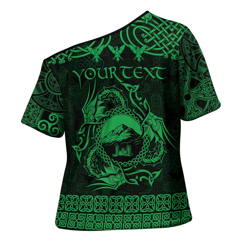 Personalized Caernarfonshire Sir Gaernarfon Cross Shoulder Shirt Green Castle Tower Celtic-inspired - Wonder Print Shop
