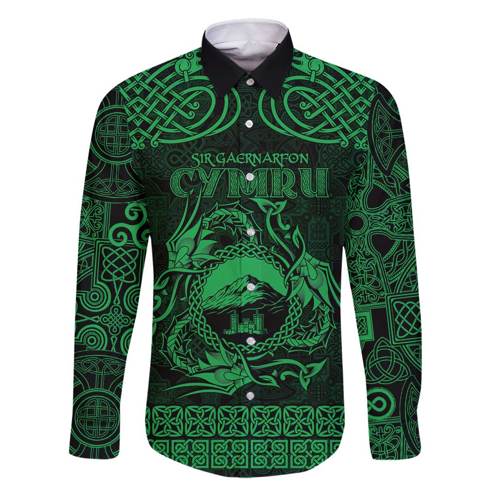 Personalized Caernarfonshire Sir Gaernarfon Family Matching Long Sleeve Bodycon Dress and Hawaiian Shirt Green Castle Tower Celtic-inspired - Wonder Print Shop