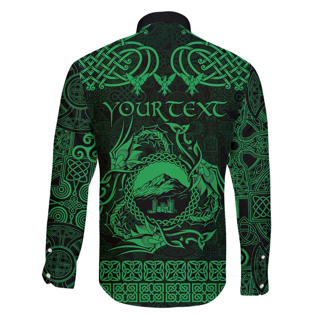 Personalized Caernarfonshire Sir Gaernarfon Family Matching Long Sleeve Bodycon Dress and Hawaiian Shirt Green Castle Tower Celtic-inspired - Wonder Print Shop
