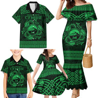 Personalized Caernarfonshire Sir Gaernarfon Family Matching Mermaid Dress and Hawaiian Shirt Green Castle Tower Celtic-inspired - Wonder Print Shop