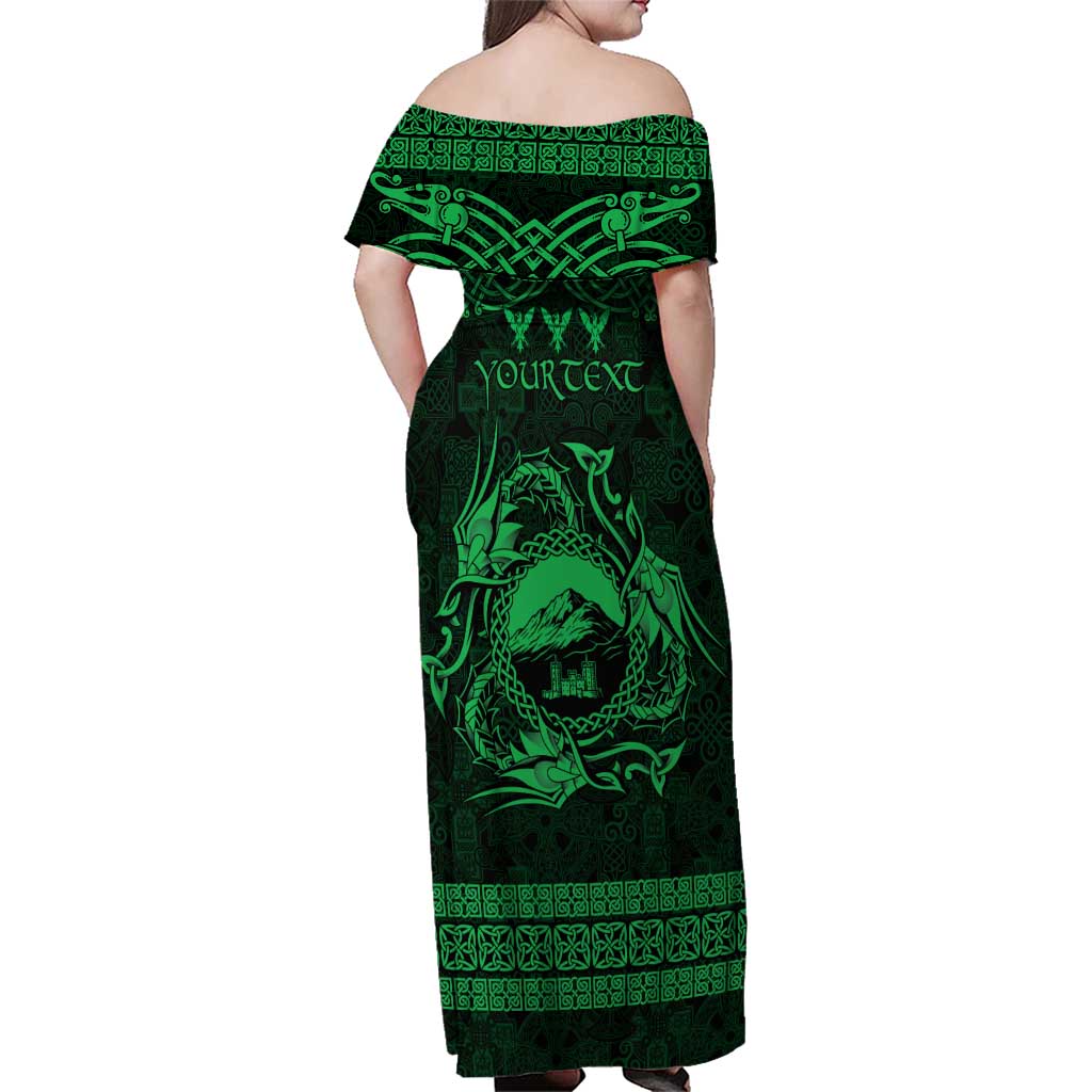 Personalized Caernarfonshire Sir Gaernarfon Family Matching Off Shoulder Maxi Dress and Hawaiian Shirt Green Castle Tower Celtic-inspired - Wonder Print Shop