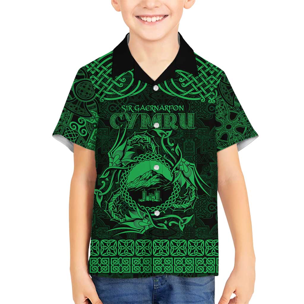 Personalized Caernarfonshire Sir Gaernarfon Family Matching Off Shoulder Maxi Dress and Hawaiian Shirt Green Castle Tower Celtic-inspired - Wonder Print Shop