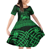Personalized Caernarfonshire Sir Gaernarfon Family Matching Off Shoulder Short Dress and Hawaiian Shirt Green Castle Tower Celtic-inspired - Wonder Print Shop