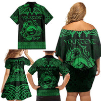Personalized Caernarfonshire Sir Gaernarfon Family Matching Off Shoulder Short Dress and Hawaiian Shirt Green Castle Tower Celtic-inspired - Wonder Print Shop