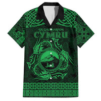 Personalized Caernarfonshire Sir Gaernarfon Family Matching Off Shoulder Short Dress and Hawaiian Shirt Green Castle Tower Celtic-inspired - Wonder Print Shop