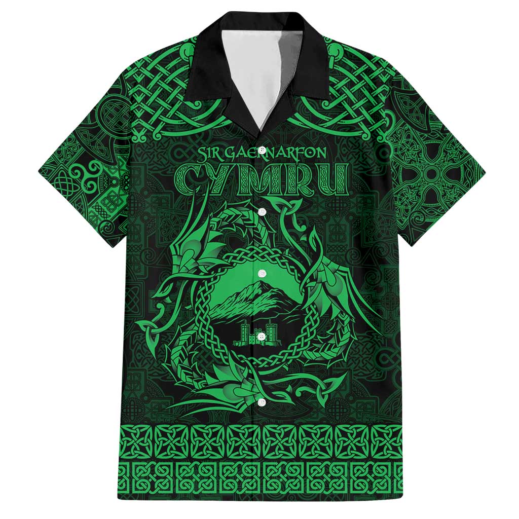 Personalized Caernarfonshire Sir Gaernarfon Family Matching Short Sleeve Bodycon Dress and Hawaiian Shirt Green Castle Tower Celtic-inspired - Wonder Print Shop