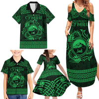 Personalized Caernarfonshire Sir Gaernarfon Family Matching Summer Maxi Dress and Hawaiian Shirt Green Castle Tower Celtic-inspired - Wonder Print Shop