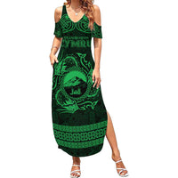 Personalized Caernarfonshire Sir Gaernarfon Family Matching Summer Maxi Dress and Hawaiian Shirt Green Castle Tower Celtic-inspired - Wonder Print Shop