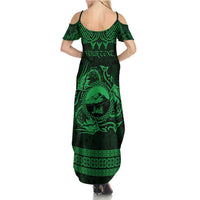Personalized Caernarfonshire Sir Gaernarfon Family Matching Summer Maxi Dress and Hawaiian Shirt Green Castle Tower Celtic-inspired - Wonder Print Shop