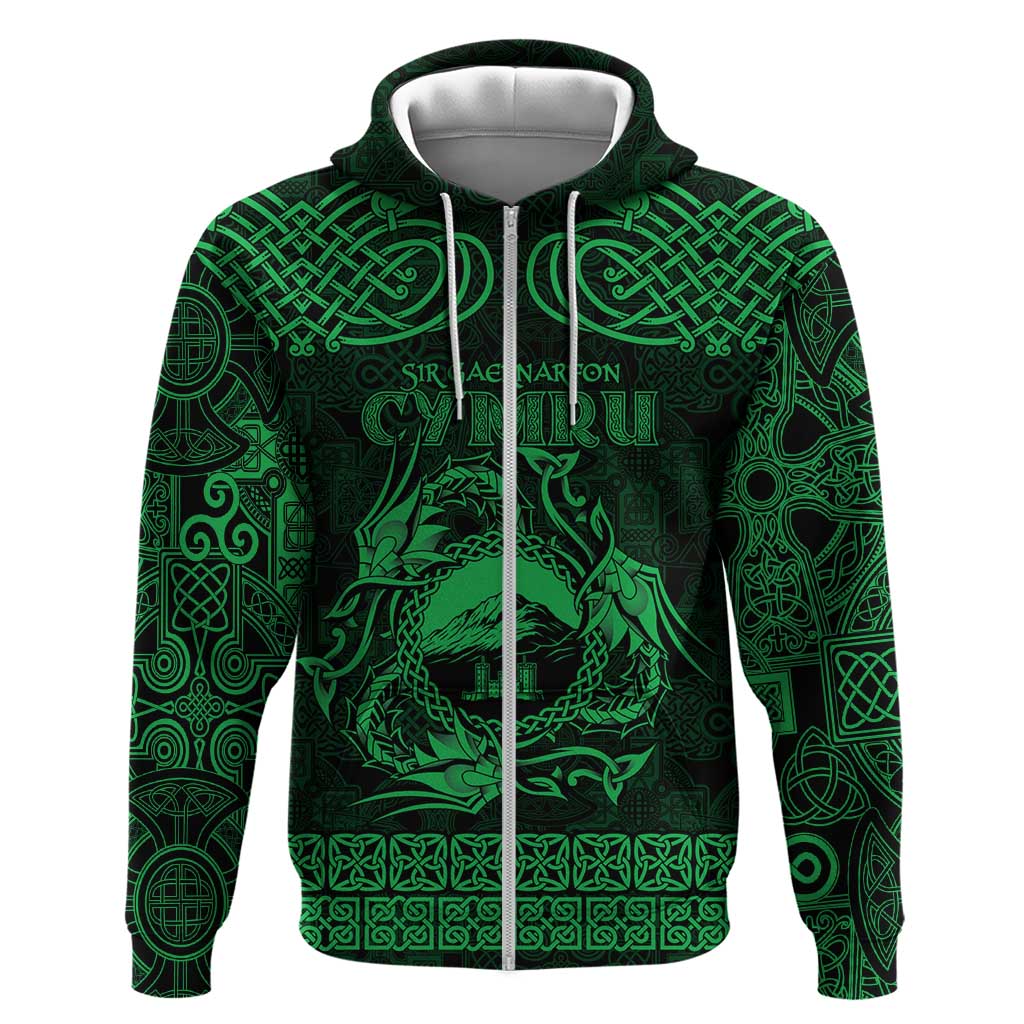 Personalized Caernarfonshire Sir Gaernarfon Hoodie Green Castle Tower Celtic-inspired - Wonder Print Shop