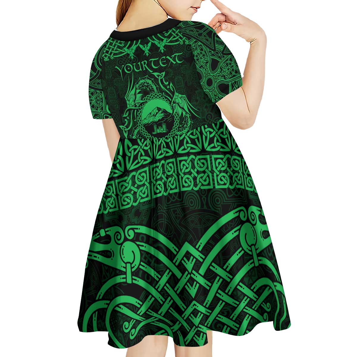 Personalized Caernarfonshire Sir Gaernarfon Kid Short Sleeve Dress Green Castle Tower Celtic-inspired - Wonder Print Shop