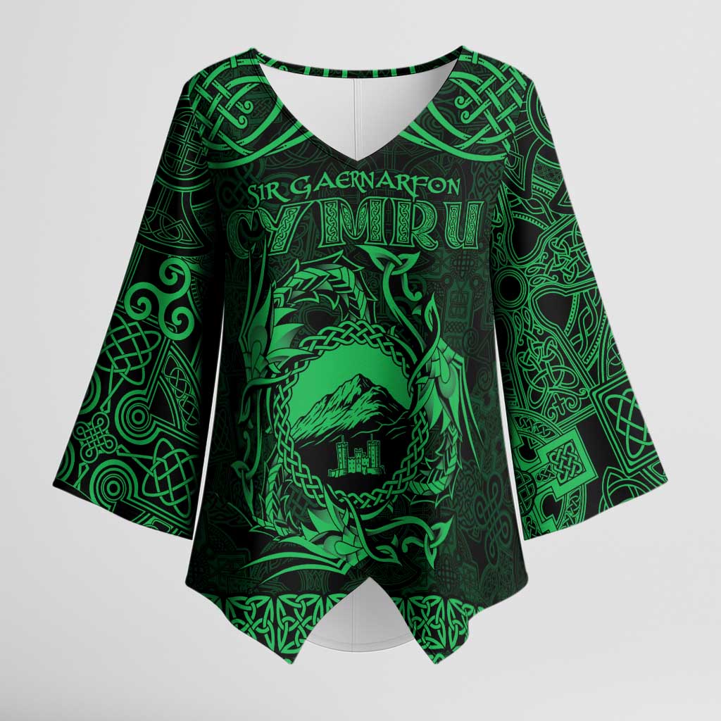 Personalized Caernarfonshire Sir Gaernarfon Kimono Sleeve Blouse Green Castle Tower Celtic-inspired - Wonder Print Shop