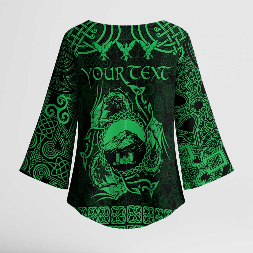 Personalized Caernarfonshire Sir Gaernarfon Kimono Sleeve Blouse Green Castle Tower Celtic-inspired - Wonder Print Shop