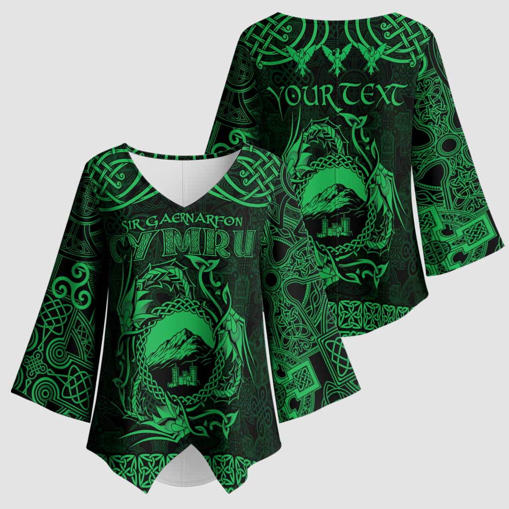 Personalized Caernarfonshire Sir Gaernarfon Kimono Sleeve Blouse Green Castle Tower Celtic-inspired - Wonder Print Shop