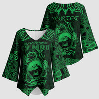 Personalized Caernarfonshire Sir Gaernarfon Kimono Sleeve Blouse Green Castle Tower Celtic-inspired - Wonder Print Shop
