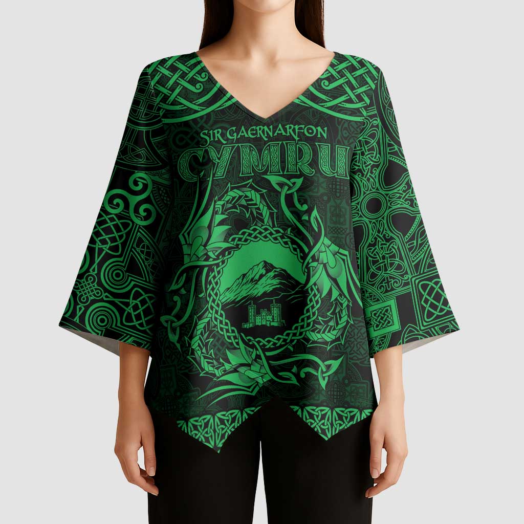 Personalized Caernarfonshire Sir Gaernarfon Kimono Sleeve Blouse Green Castle Tower Celtic-inspired - Wonder Print Shop