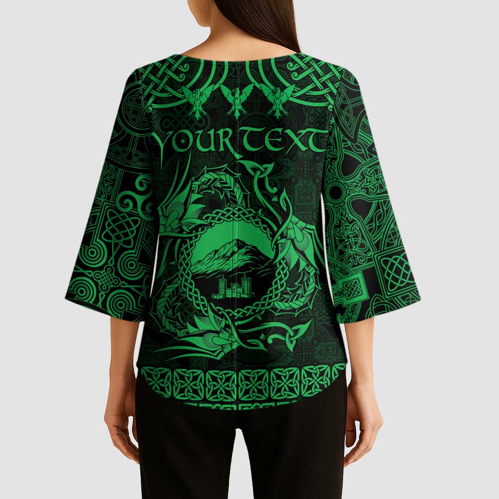 Personalized Caernarfonshire Sir Gaernarfon Kimono Sleeve Blouse Green Castle Tower Celtic-inspired - Wonder Print Shop