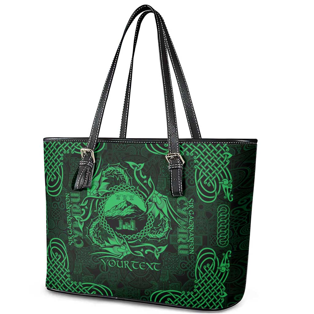Personalized Caernarfonshire Sir Gaernarfon Leather Tote Bag Green Castle Tower Celtic-inspired - Wonder Print Shop