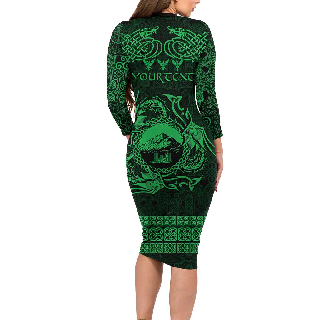 Personalized Caernarfonshire Sir Gaernarfon Long Sleeve Bodycon Dress Green Castle Tower Celtic-inspired - Wonder Print Shop
