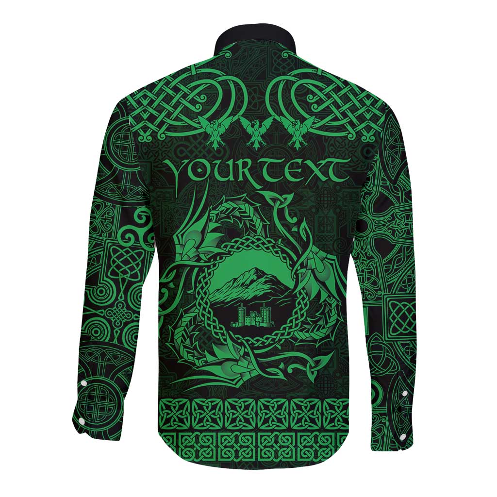 Personalized Caernarfonshire Sir Gaernarfon Long Sleeve Button Shirt Green Castle Tower Celtic-inspired - Wonder Print Shop
