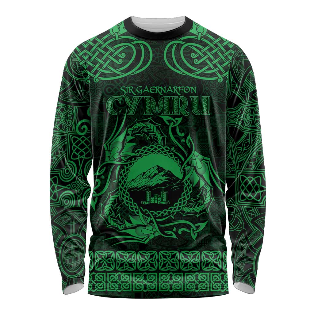 Personalized Caernarfonshire Sir Gaernarfon Long Sleeve Shirt Green Castle Tower Celtic-inspired - Wonder Print Shop
