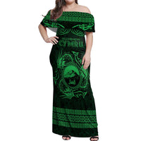 Personalized Caernarfonshire Sir Gaernarfon Off Shoulder Maxi Dress Green Castle Tower Celtic-inspired - Wonder Print Shop