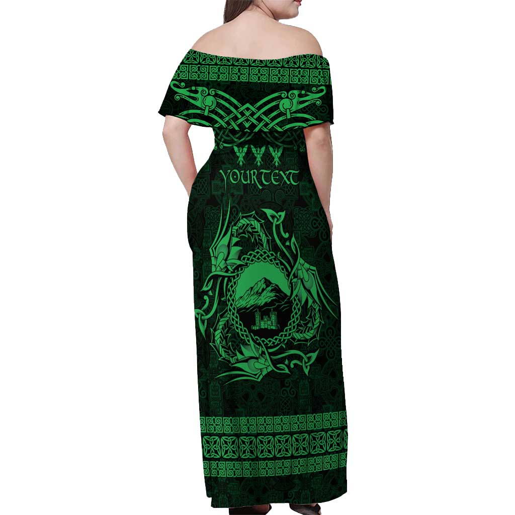 Personalized Caernarfonshire Sir Gaernarfon Off Shoulder Maxi Dress Green Castle Tower Celtic-inspired - Wonder Print Shop