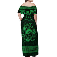 Personalized Caernarfonshire Sir Gaernarfon Off Shoulder Maxi Dress Green Castle Tower Celtic-inspired - Wonder Print Shop