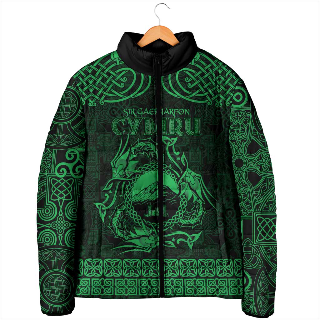 Personalized Caernarfonshire Sir Gaernarfon Padded Jacket Green Castle Tower Celtic-inspired - Wonder Print Shop