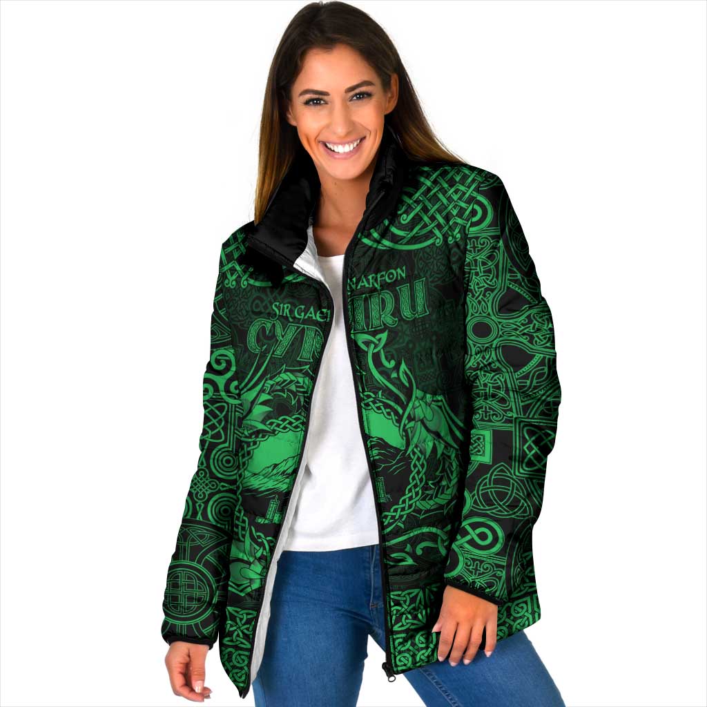 Personalized Caernarfonshire Sir Gaernarfon Padded Jacket Green Castle Tower Celtic-inspired - Wonder Print Shop