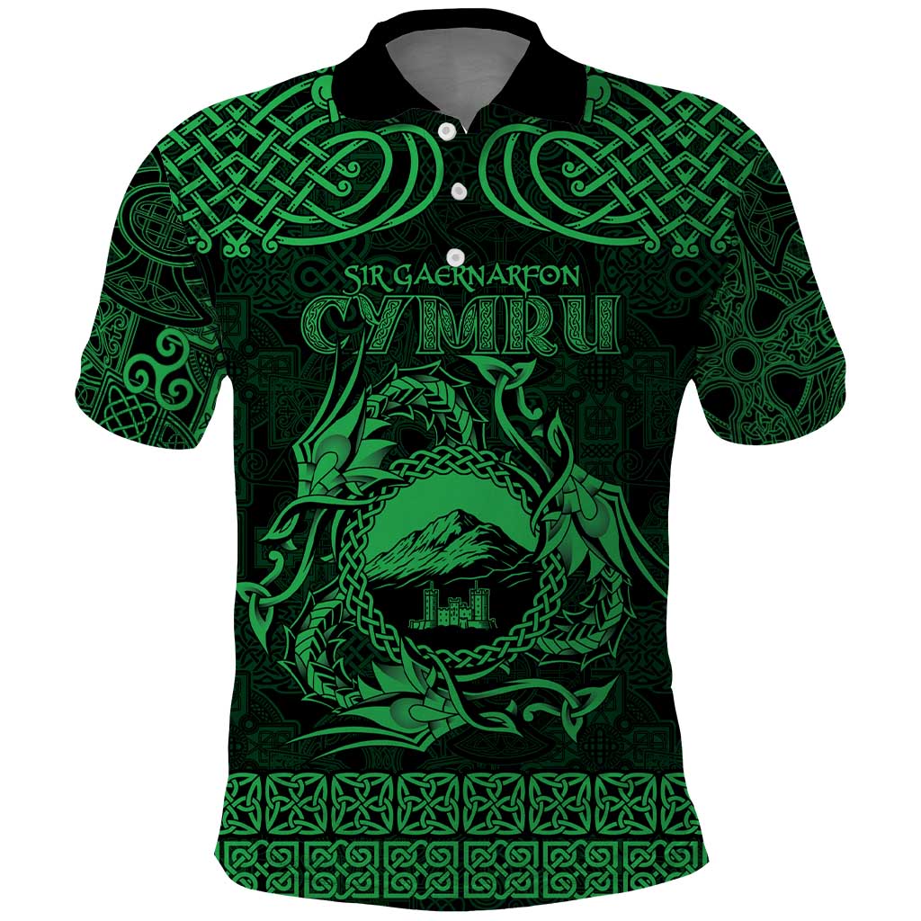 Personalized Caernarfonshire Sir Gaernarfon Polo Shirt Green Castle Tower Celtic-inspired - Wonder Print Shop