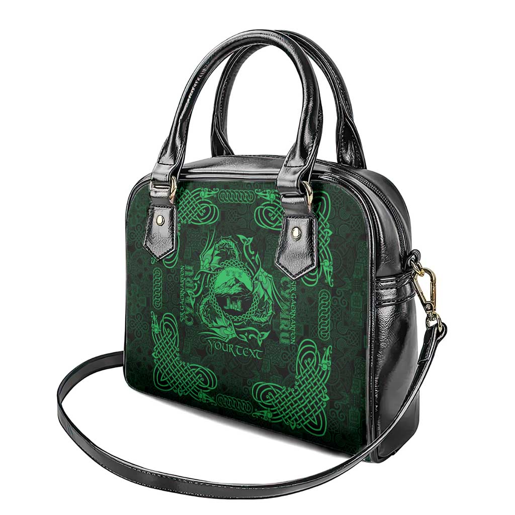 Personalized Caernarfonshire Sir Gaernarfon Shoulder Handbag Green Castle Tower Celtic-inspired - Wonder Print Shop