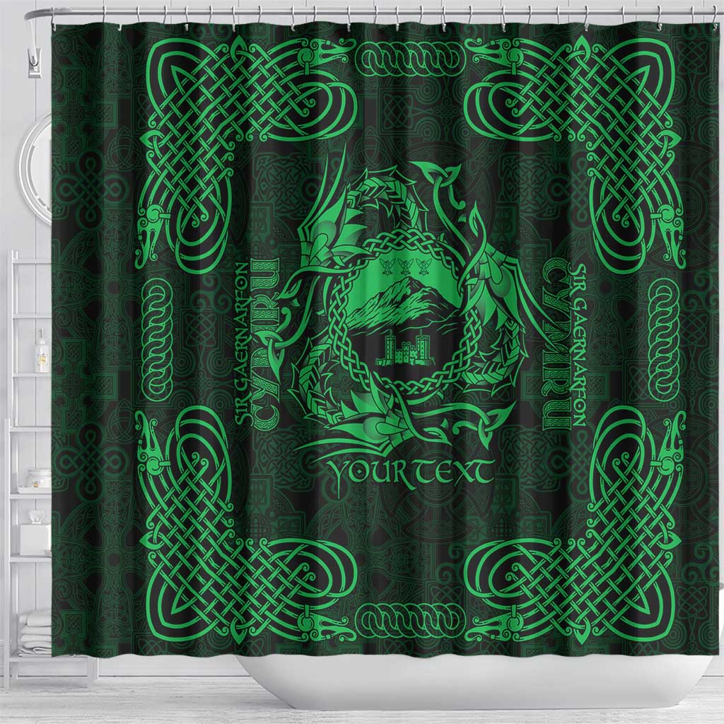 Personalized Caernarfonshire Sir Gaernarfon Shower Curtain Green Castle Tower Celtic-inspired - Wonder Print Shop