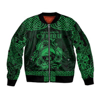 Personalized Caernarfonshire Sir Gaernarfon Sleeve Zip Bomber Jacket Green Castle Tower Celtic-inspired - Wonder Print Shop